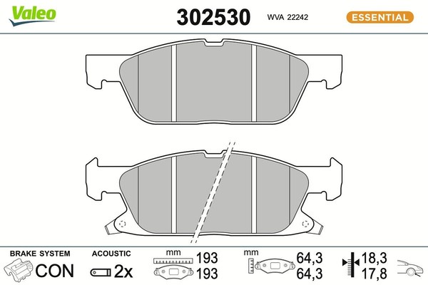 Valeo Bremsbelagsatz, Scheibenbremse 302530 FüR Ford-image