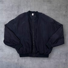 Bomber vintage anni 90 100% seta classico nero leggero zip 50 large