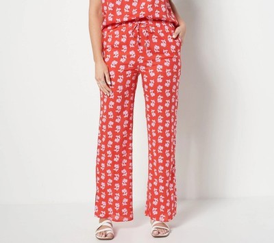 Candace Cameron Bure Petite Printed Wide Leg Pants with Side Slits Cherry Floral