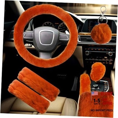 7 Pieces Fluffy Car Accessories Set,YUNXNYC Cute Fluffy Steering Wheel Cover
