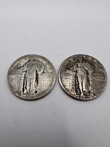 Lot of 2 Standing Liberty Quarters 90% Silver 1929 & No Date