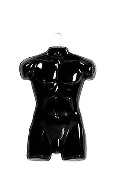 SSWBasics Economy Male Black Plastic Torso Form - (Hanging Form)- Sleek Plastic