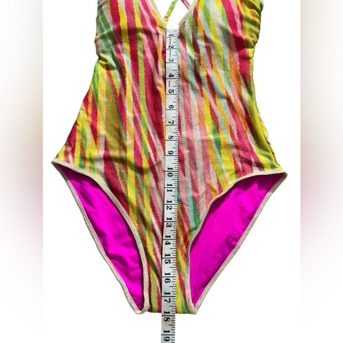 Becca women's Stripe Metallic Print Ring One Piece swimsuit bathing suit small - Picture 5 of 10