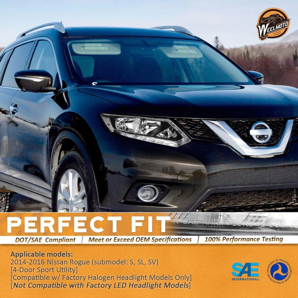 PARA NISSAN ROGUE 14-16 CARCASA NEGRA TRANSPARENTE ESQUINA LED DRL FAROS FAROS FAROS Foto 2 de 4