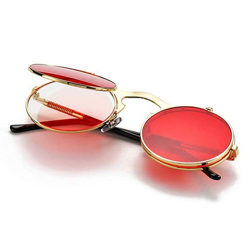 Vintage Round Metal Frame Flip Up Sunglasses Steampunk Circle Glasses Eyewear - Picture 31 of 37