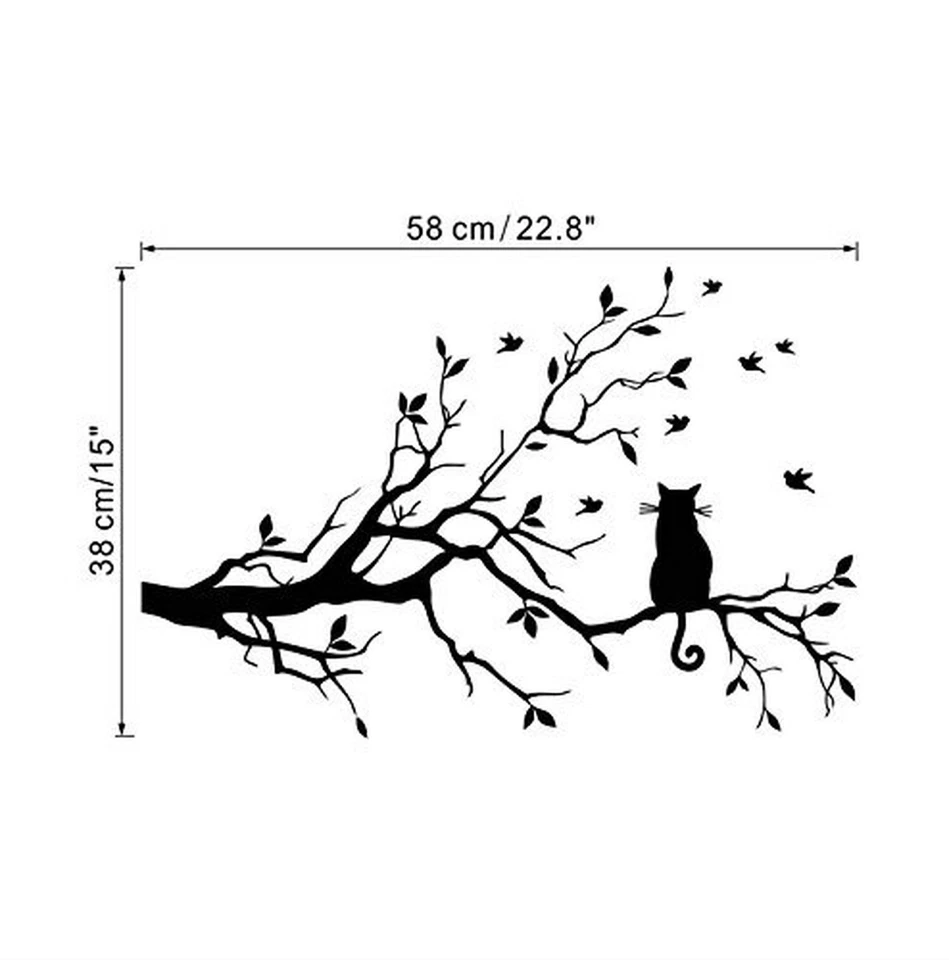 Cat On Long Tree Branch Wall Decal Cat Window Art Sticker Removable DIY Vinyl... - Image 2 of 4