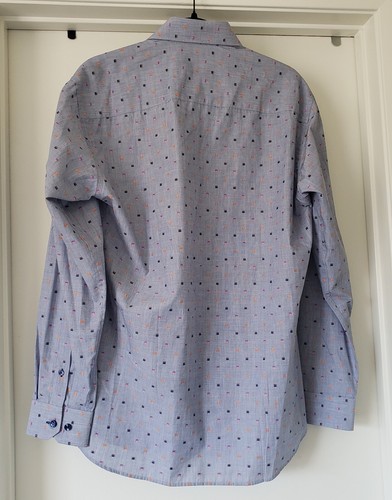 New Jared Land Men's Button Up Shirt Geometric Blue Long Sleeve Cotton Size M - Picture 4 of 6