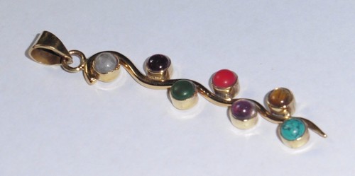 Brass Seven Chakra Faux Stone Pendant 58mm (CK1) - Picture 2 of 4