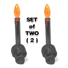 2-Gothic Black Glitter SKULL BASE LED CANDLES LAMPS Prop Decoration-FREE Battery