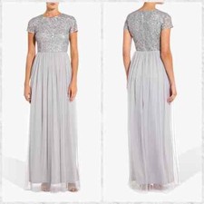 Adrianna Papell Gray Sequin Tulle Maxi Dress Mother Of The Bride Gown