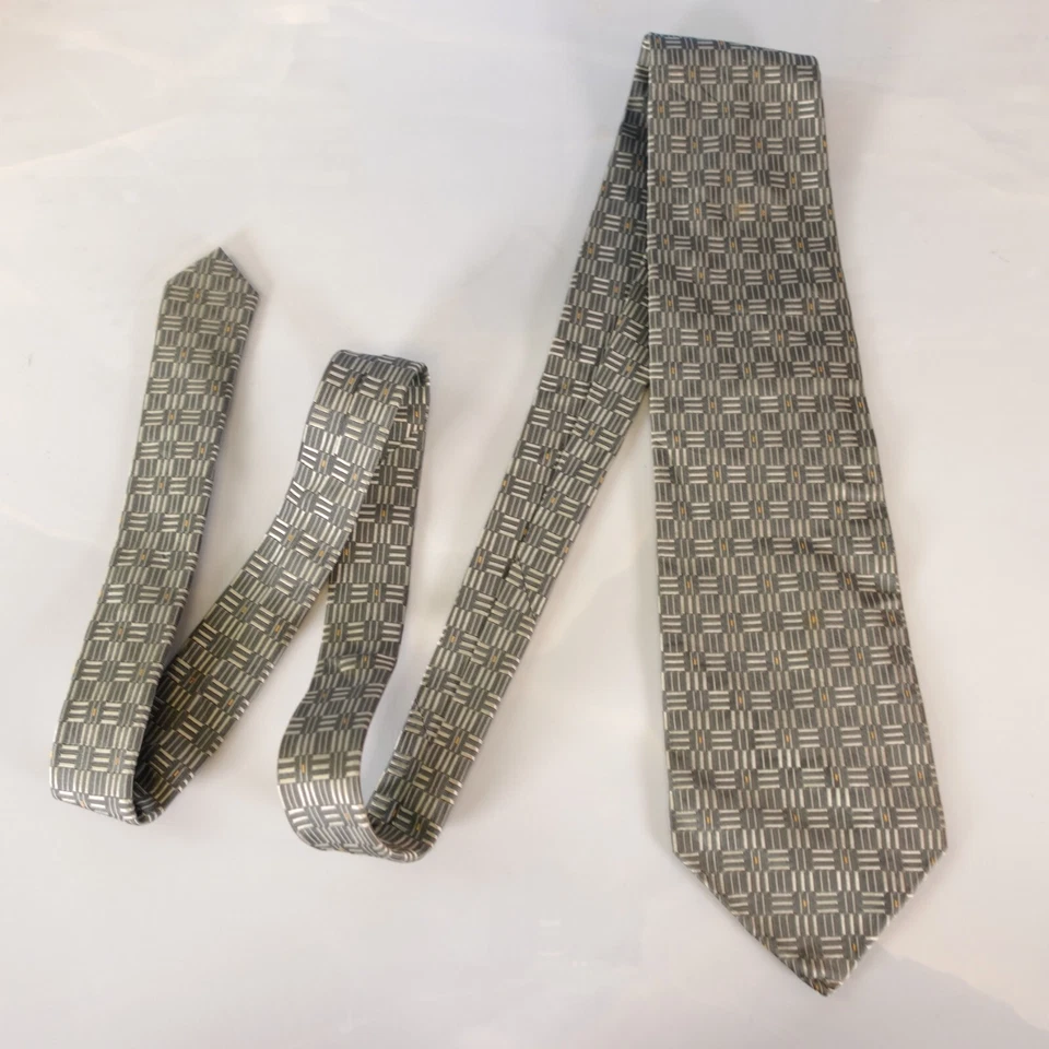 Corbata de cuello para hombre verde salvia geométrica Art Deco seda traje de negocios DONATO VINCI Italia Foto 3 de 4