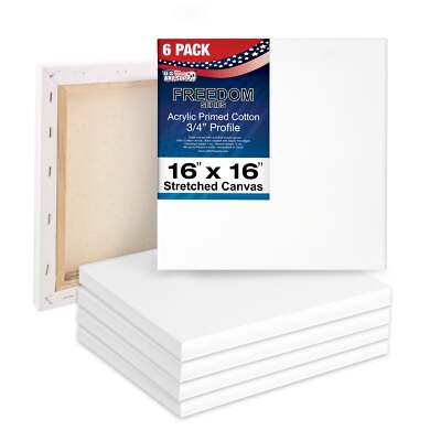 6 Pack of US Art Supply 16'' x 16'' Acrylic Primed Cotton Duck Stretched Canvas
