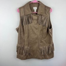 Chico's tan faux suede fringe vest festival womens size 2 US: Large