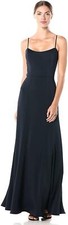 $275 Jenny Yoo Aniston Thin Strap Fit and Flare Long Crepe Gown, Midnight, 4