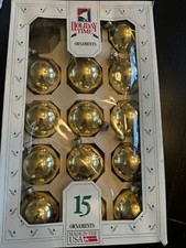 Holiday Time USA Made VTG Walmart Glass Bulb Ornaments 14 Ct GOLD 2.25 Side to
