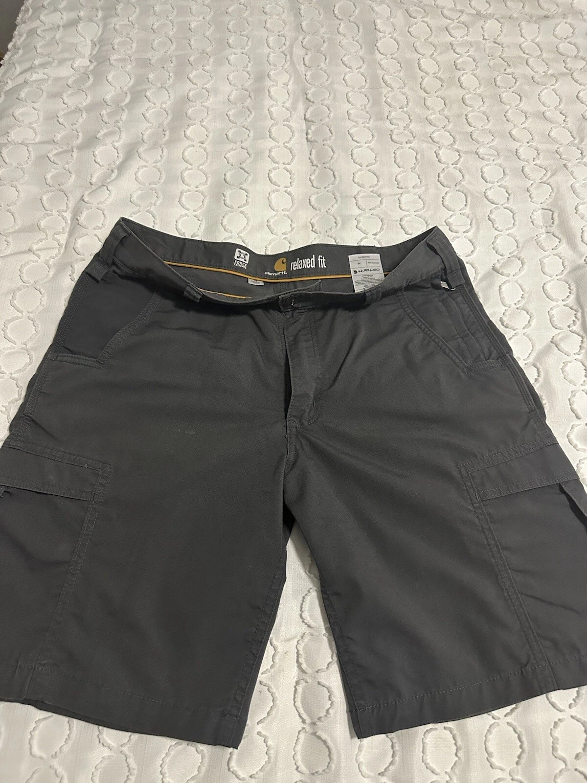 Carhartt 103542 Mens 36 Relaxed Fit Gray Canvas Cargo Shorts Flap Pockets
