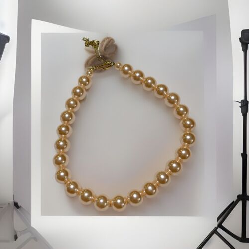 Joan Rivers Faux Pearl Blush Chocker Preppy Classic Gold Tone 80s Style Necklace