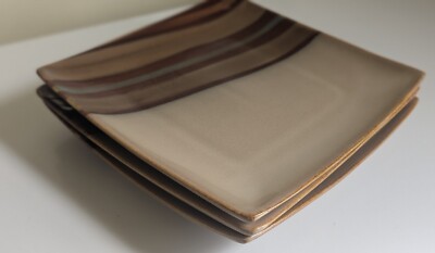 STONEWARE Small Rectangle SANGO AVANTI BROWN 4722 Side Plates x3 7.7'' x 7.7'' GUC