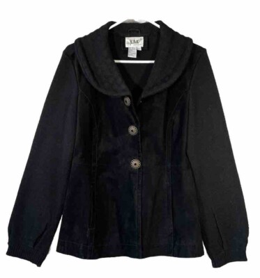 Live A Little Suede Leather Knit Sweater Jacket Size Small Snap