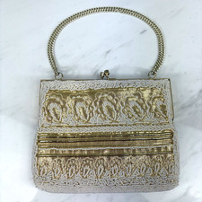 Magid VTG Handmade Beaded Purse Kisslock White Gold MCM Evening Bag Lined
