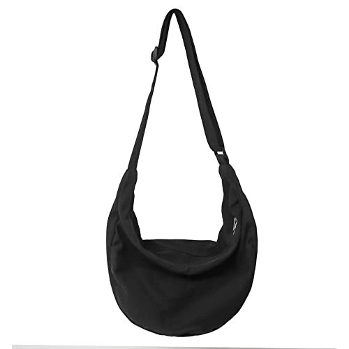 Trendy Black Canvas Crossbody Bag for Women & Men - Casual Messenger Style  -image