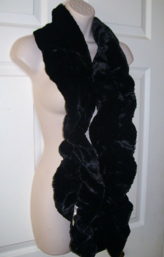 Women Twisted Neck Scarf Black Faux Fur Winter Ultra Soft Plush New - Picture 4 of 8