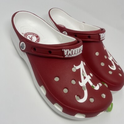 Crocs Alabama Crimson Tide Clogs Mens Size 9 Classic Red White Bama Slip On Shoe