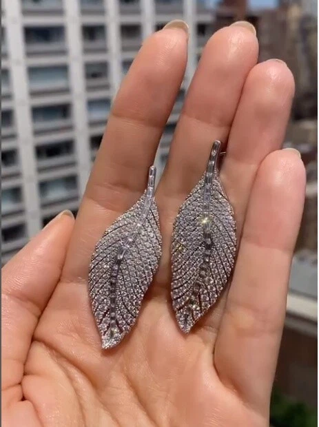 Hermoso Pendiente Hoja Colgante para Mujer CVD/Moissanita Natural Diamante Plata 925 Foto 4 de 4