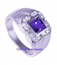 Natural Amethyst & CZ Gemstones with 925 Sterling Silver Ring For Men's #7221
