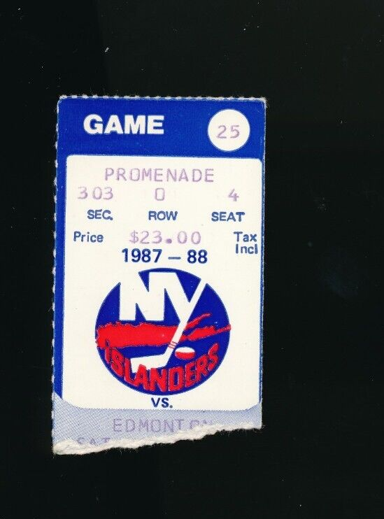 Jan 23 1988 Oilers Islanders ticket Potvin sutter Kerr Goals Sipson 2 goals eBay