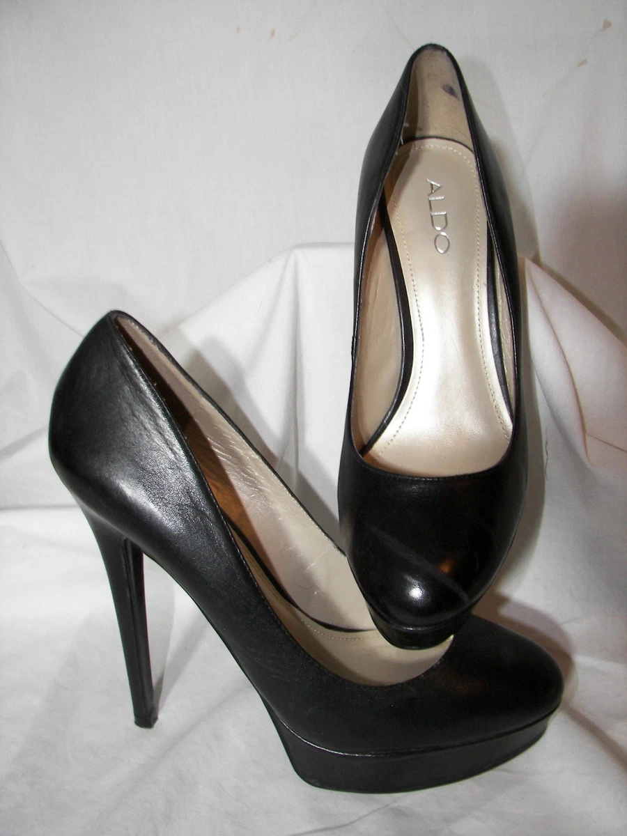 Gently Used ALDO Black Leather Platform Stiletto Heels 39 8B