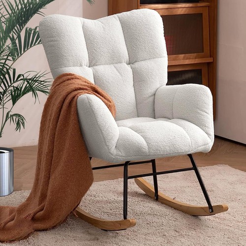 Rocking Chair Nursery Teddy Glider Rocker with High Backrest Modern Rock Accent