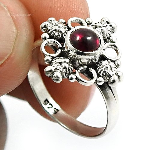 Round Garnet Gemstone 925 Silver Anniversary Cocktail Art Deco Wife Ring Jewelry