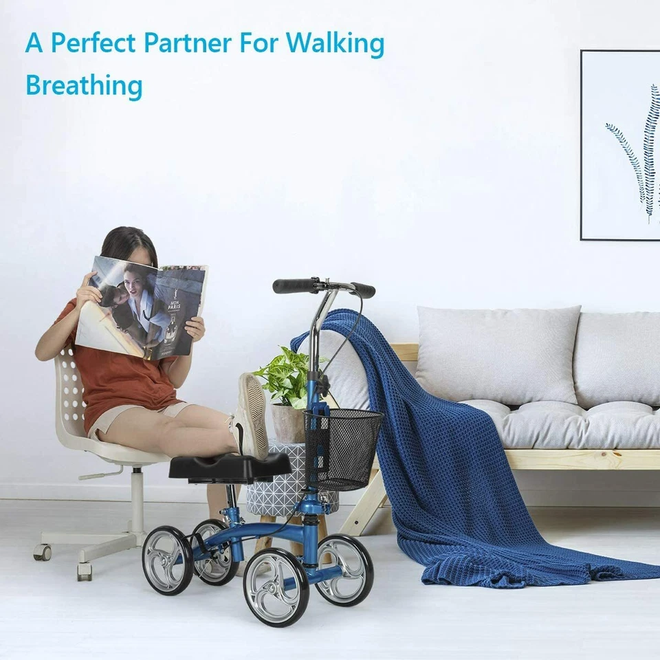 Rodilla plegable OasisSpace 2025 tamaño pequeño scooter andador para lesiones en los pies azul Foto 2 de 4