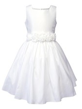 Girls Flower Girl Dress with Rolled Flower Waistband and Bolero