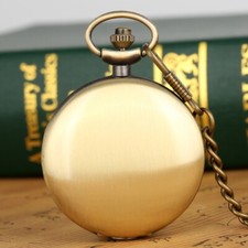 Smooth Bronze Pendant Pocket FOB Watch Arabic Number Dial for Men and Women Gift