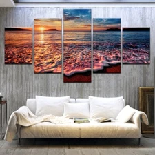 Golden Hour Beach Picture 5 Panel Canvas Print Modern Wall Art Poster Home Decor