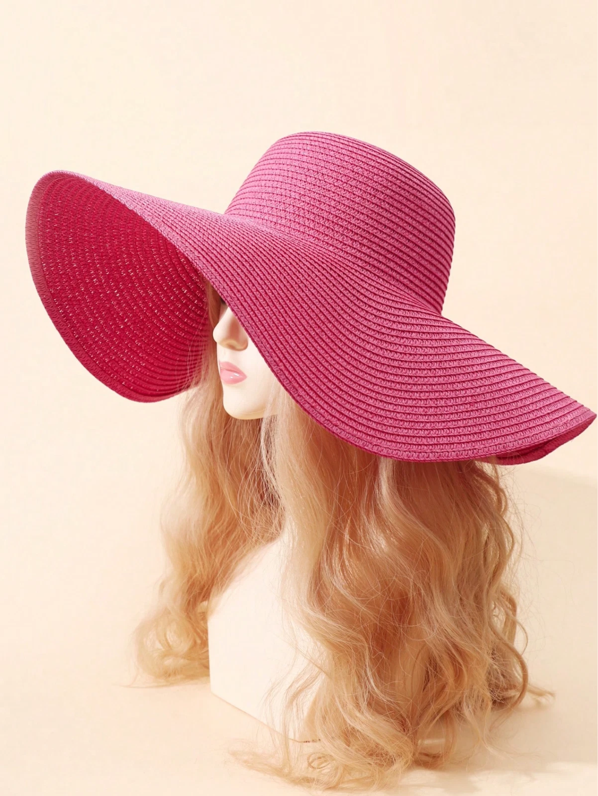 Pink Simple Fashion Large Brim Straw Hat For Beach Resort Vacation