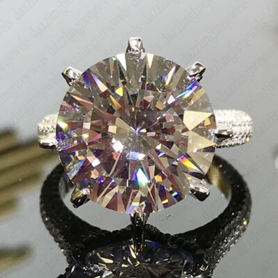6.24 TCW Round Cut Moissanite Big Stone Engagement Ring 14k White Gold Plated