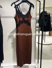 ZARA NEW WOMAN MIDI STRAPPY CONTRAST LACE DRESS BROWN S,M,L 1355/452/700