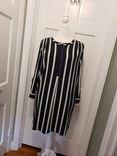 LOFT OUTLET Striped Dress Size LP, Business, Classic Navy, Yellow, White Stripes