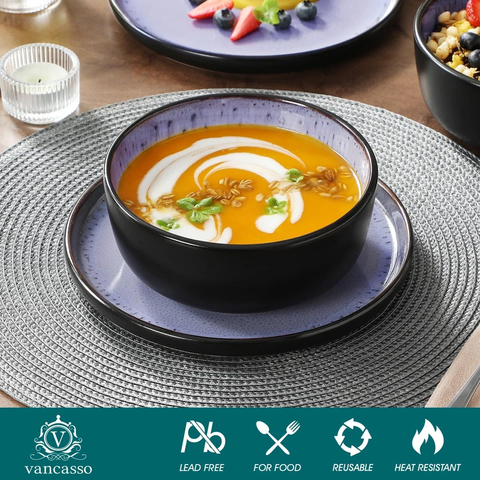 Juegos de platos y cuencos, juegos de vajilla de gres de 18 piezas para 6, disco de cocina... Foto 4 de 4