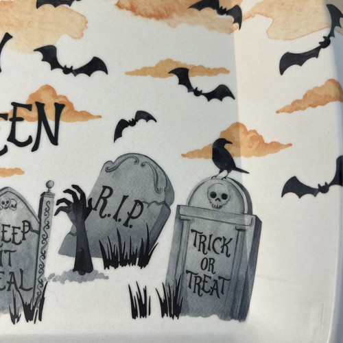 Happy Halloween Serving Tray Cambridge Bats Tombstones Black Cat 15.5” X 10” - Picture 9 of 13