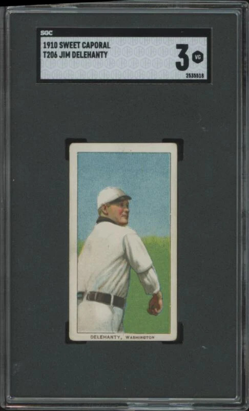 1909 T206 JIM DELEHANTY VG SWEET CAPORAL 350 SGC 3 BASEBALL WASHINGTON SENATORS