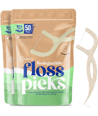 Biodegradable Floss Picks, 100 Count, 2 Cases, Dental Floss Picks that are Plant