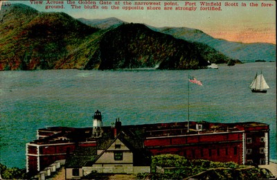Postcard: DB View Across the Golden Gate at the narrowest point. Fort Win