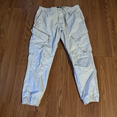 Pull&Bear Men's Cream Cargo Ankle Pants Streetwear Hipster Skater Size L Basic
