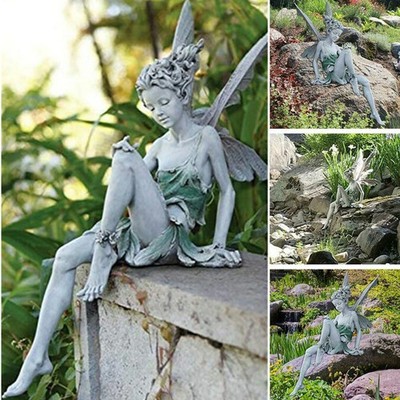 Miniature Sitting Fairy Elf Statue Yard Craft Landscaping Garden Home Decor US