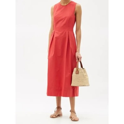 Three Graces London Marjorie Open Back Cotton Poplin Midi Dress - Red 10