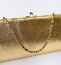 Vintage Gold Clutch Evening Bag Purse Chain Kiss Snap HL USA Harry Levine 1950s